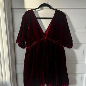 Free People Velvet Babydoll Dress – Deep Red – Size L – Gently Worn